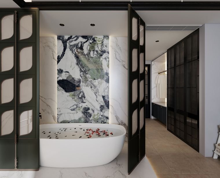 Spa lounge with jacuzzi tub and floor-to-ceiling windows at Young Spa, Sheraton Abu Dhabi